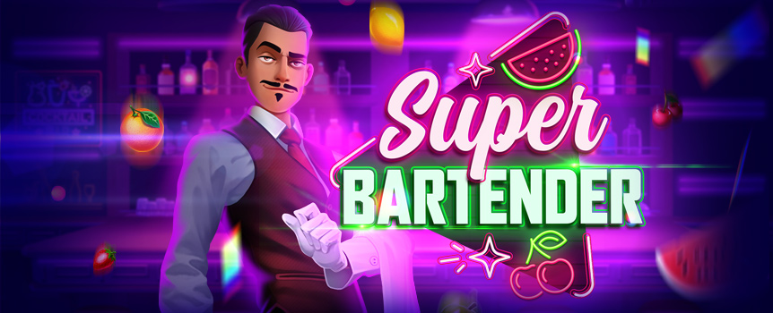 Super Bartender is an Exciting Instant Game where delicious Fruity Cocktails can create delicious Fruity Cash Prizes!