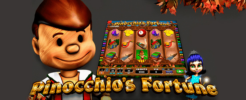 Free Spins, Re-Spins, Bonus Games, and Payouts up to 300,000 Coins can all be found in Pinocchio’s Fortune!